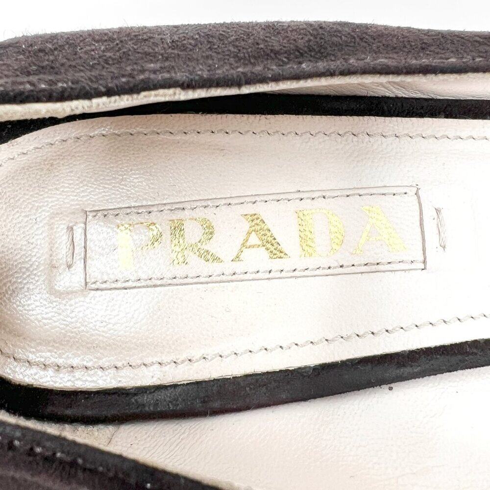 Prada Brown Suede Pointed-Toe Bow Pumps EU 37 Mid Heel | Made in Italy‎ - Picture 7 of 9